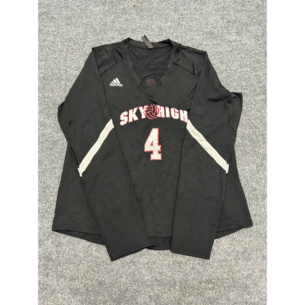 Adidas Jersey Womens 2XL Black Sky High Volleyball Long Sleeve V-Neck Athletic